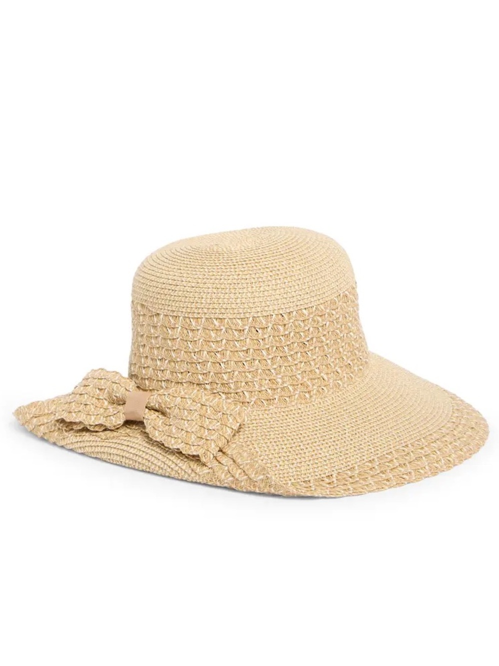 Nine West Natural Bow Flip Up Floppy Straw Sunhat OS